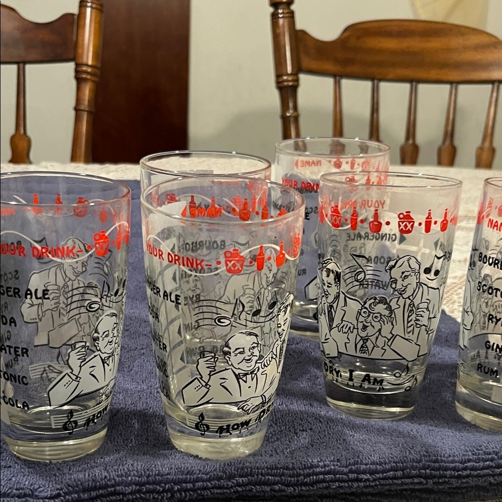 Vintage Cocktail Recipe Glasses Set